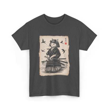 Samurai Cat Warrior Art Anime T-Shirt - Dark Heather