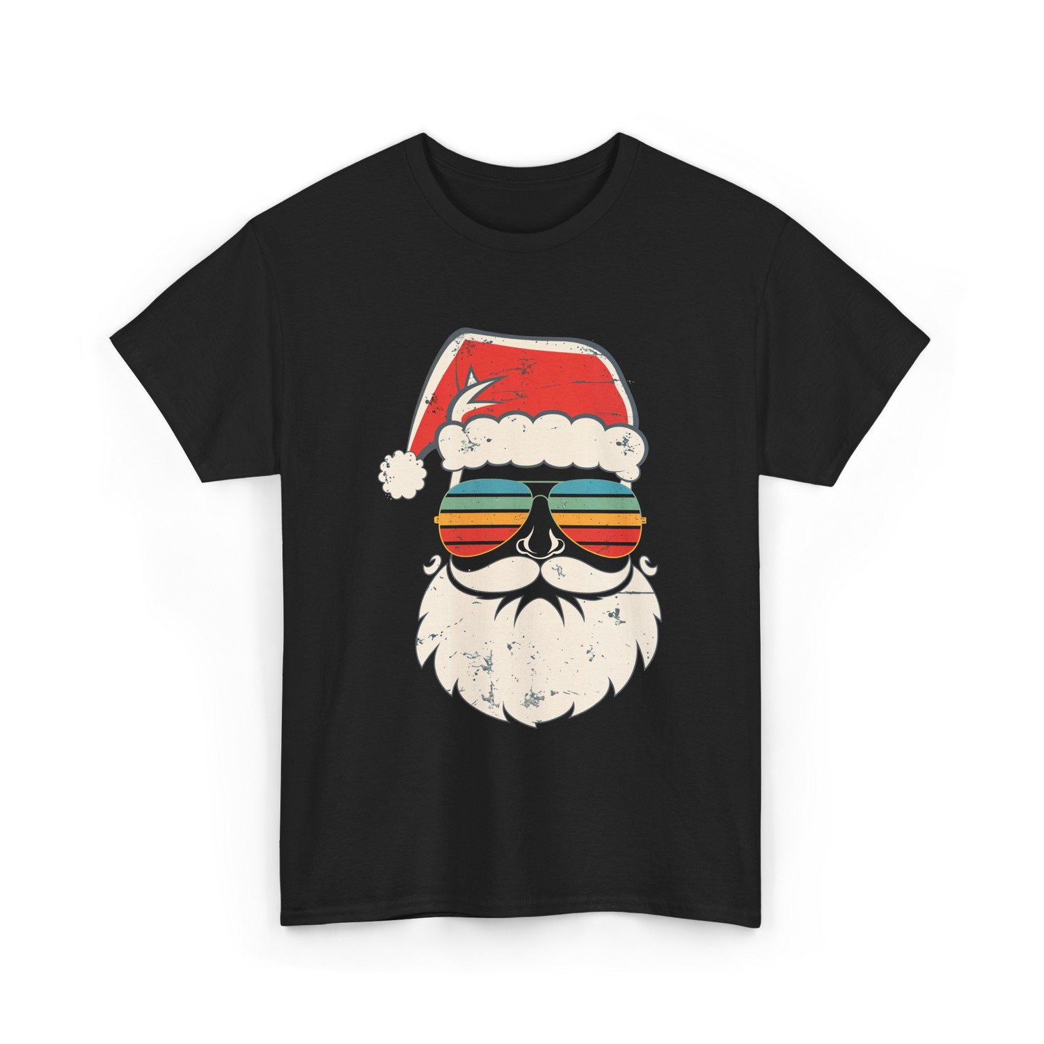 Santa Face Retro Christmas Santa T-Shirt - Black