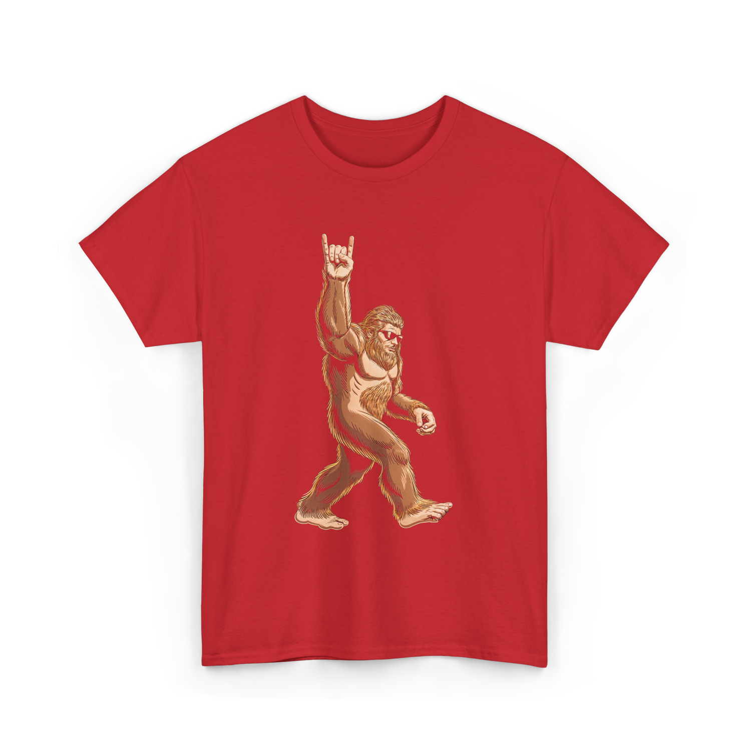 Sasquatch Rock On Bigfoot T-Shirt - Red