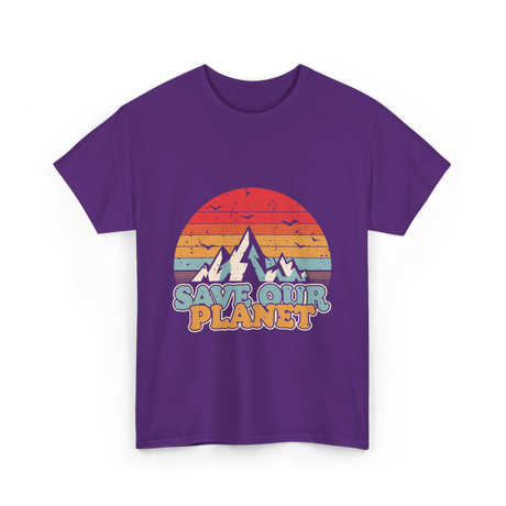 Save Our Planet Retro Design T-Shirt - Purple
