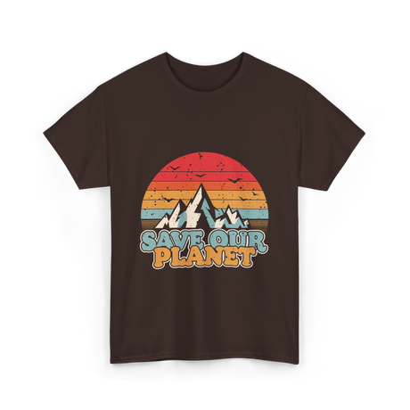 Save Our Planet Retro Design T-Shirt - Dark Chocolate