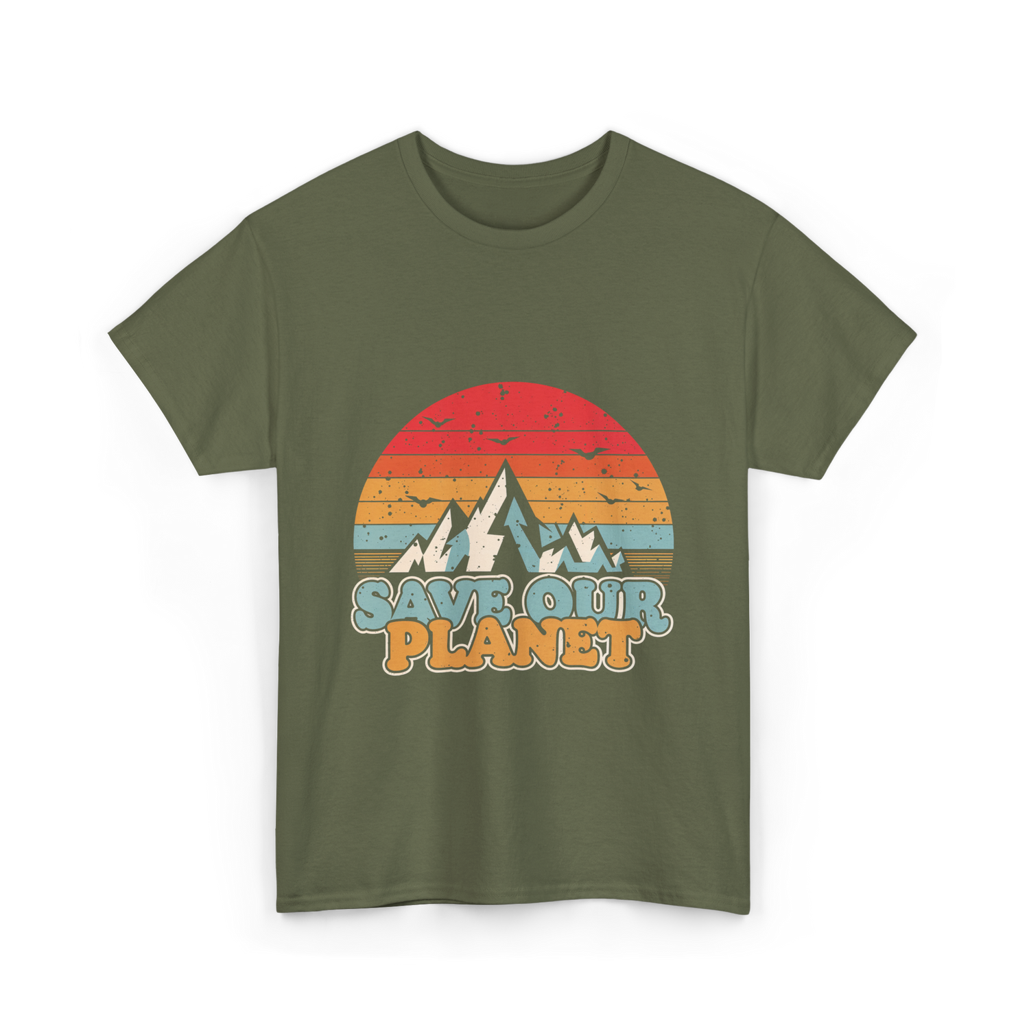 Save Our Planet Retro Design T-Shirt - Military Green