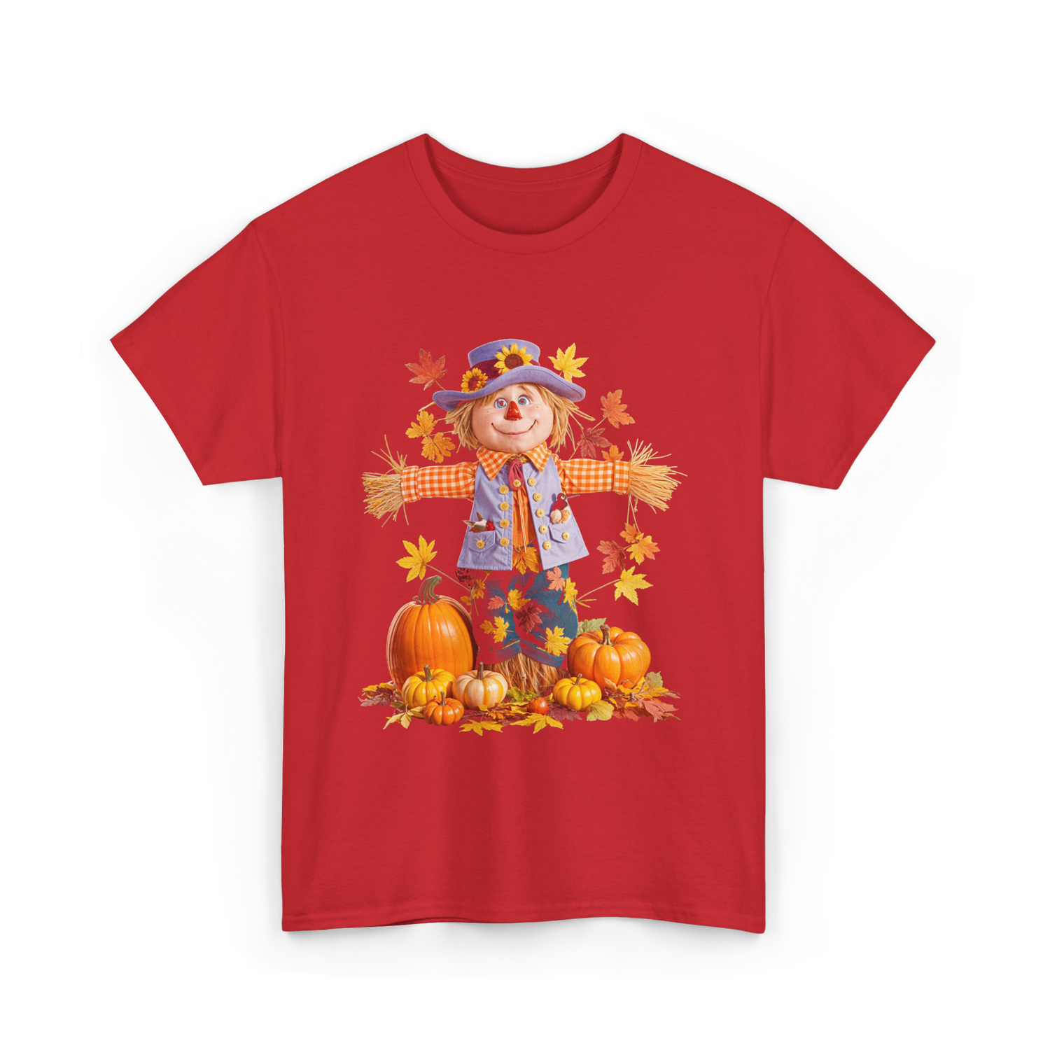Scarecrow Autumn Pumpkin Fall T-Shirt - Red