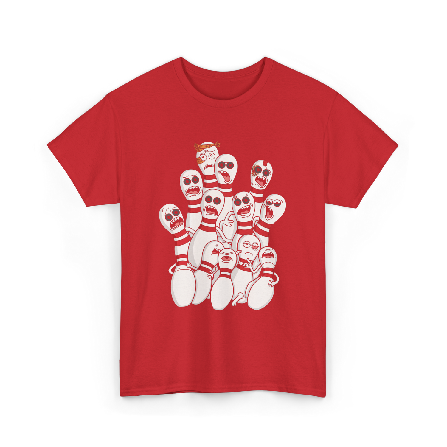 Scared Bowling Pins Bowling T-Shirt - Red