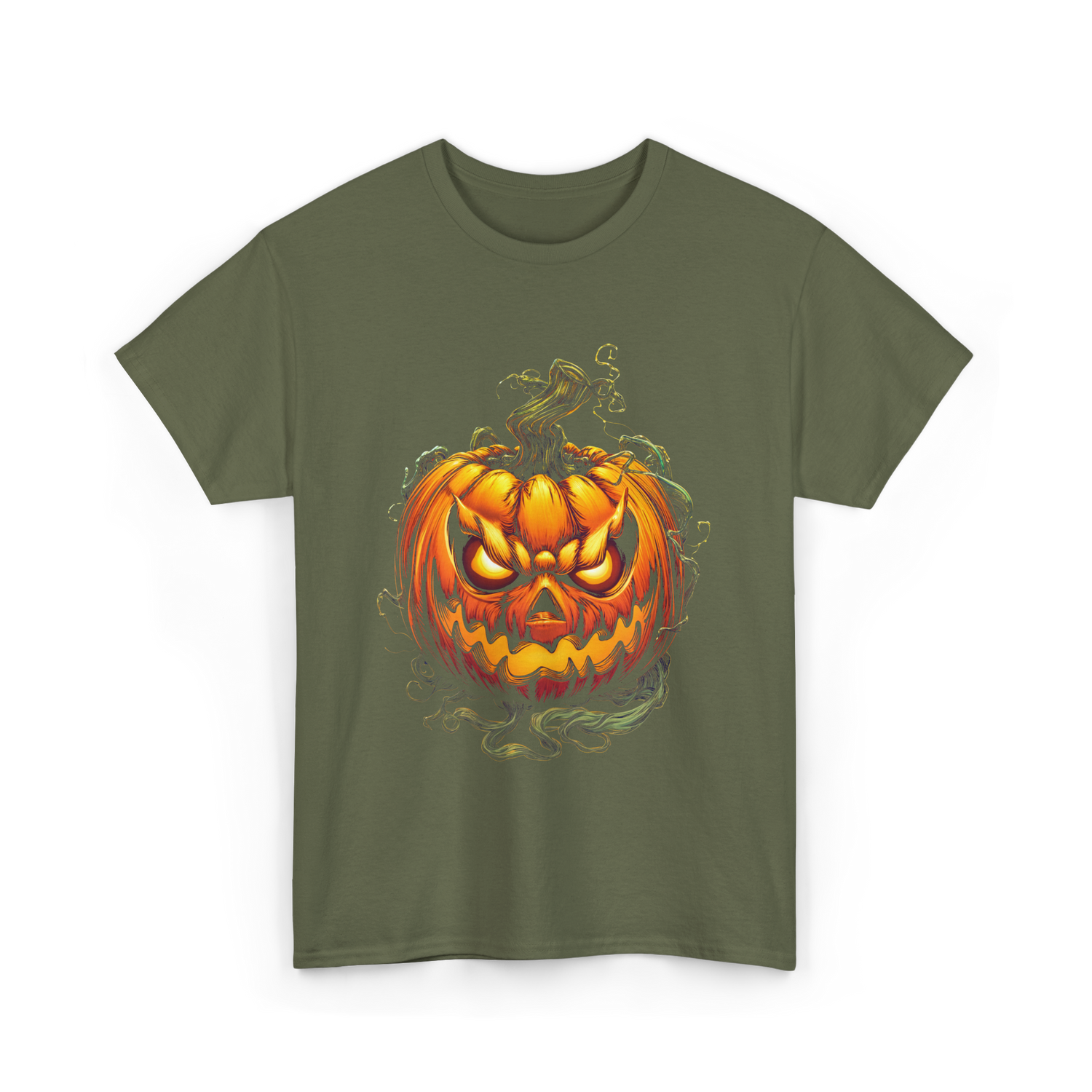 Scary Pumpkin Halloween Autumn T-Shirt - Military Green