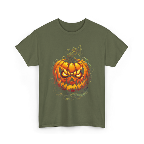 Scary Pumpkin Halloween Autumn T-Shirt - Military Green