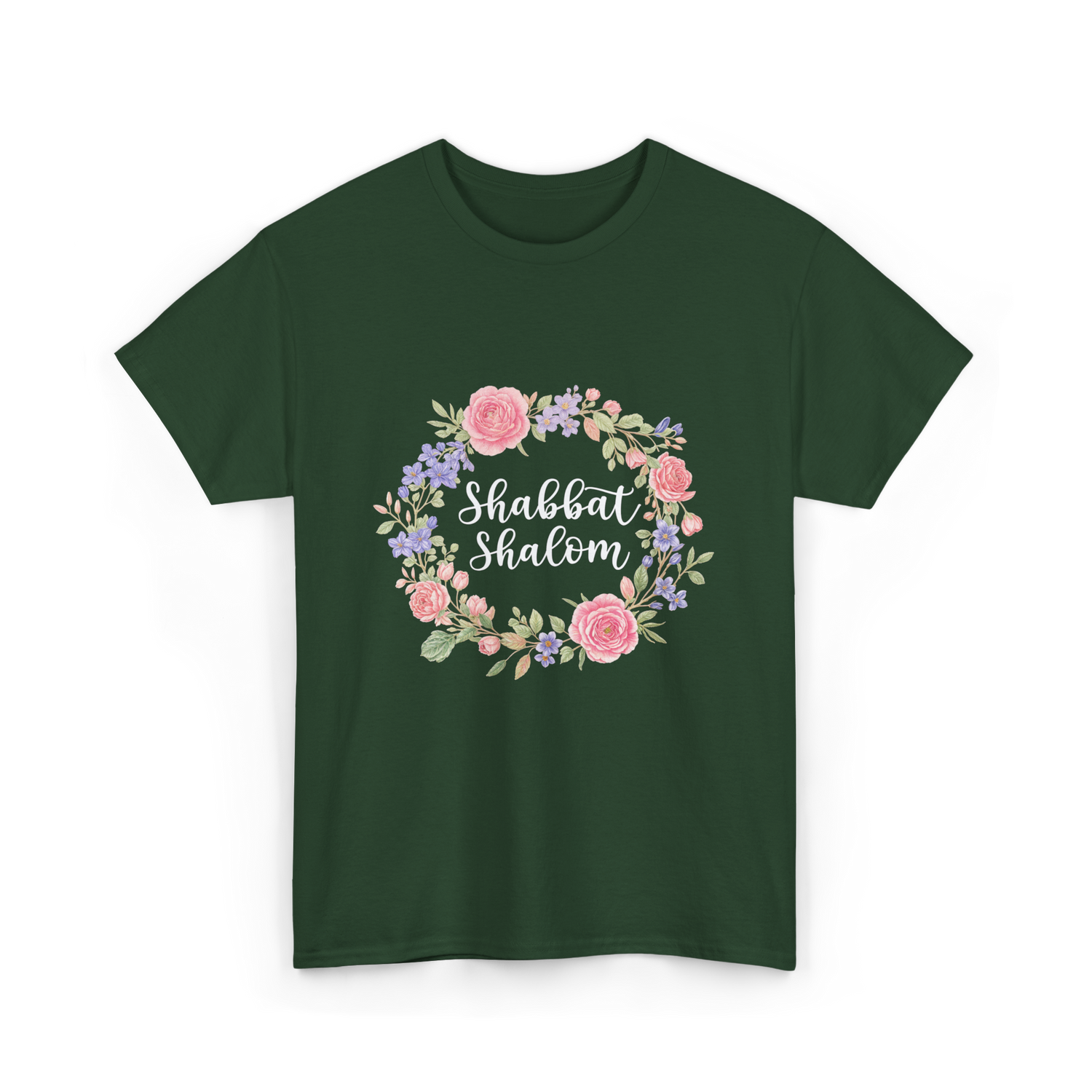 Shabbat Shalom Jewish Celebration T-Shirt - Forest Green
