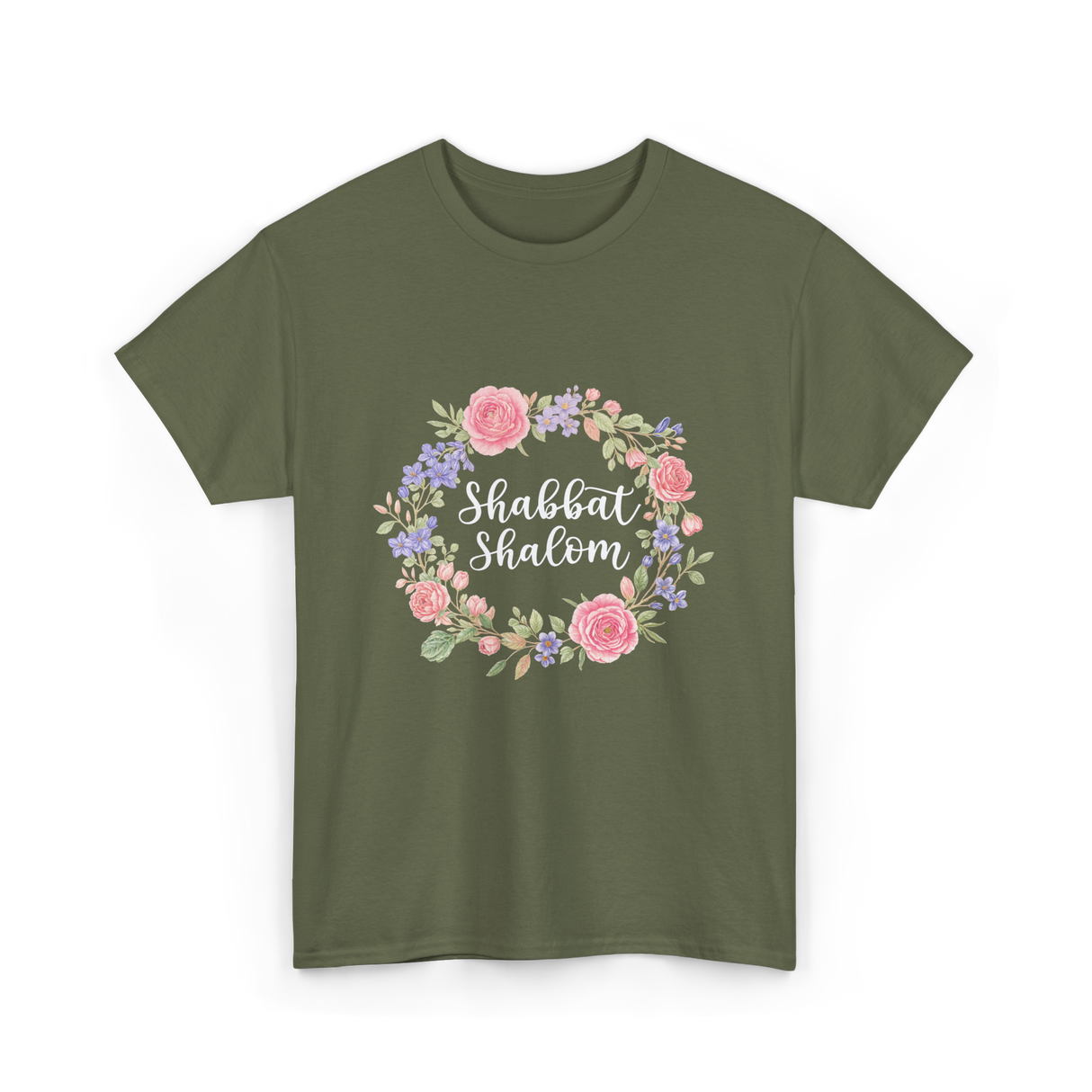 Shabbat Shalom Jewish Celebration T-Shirt - Military Green