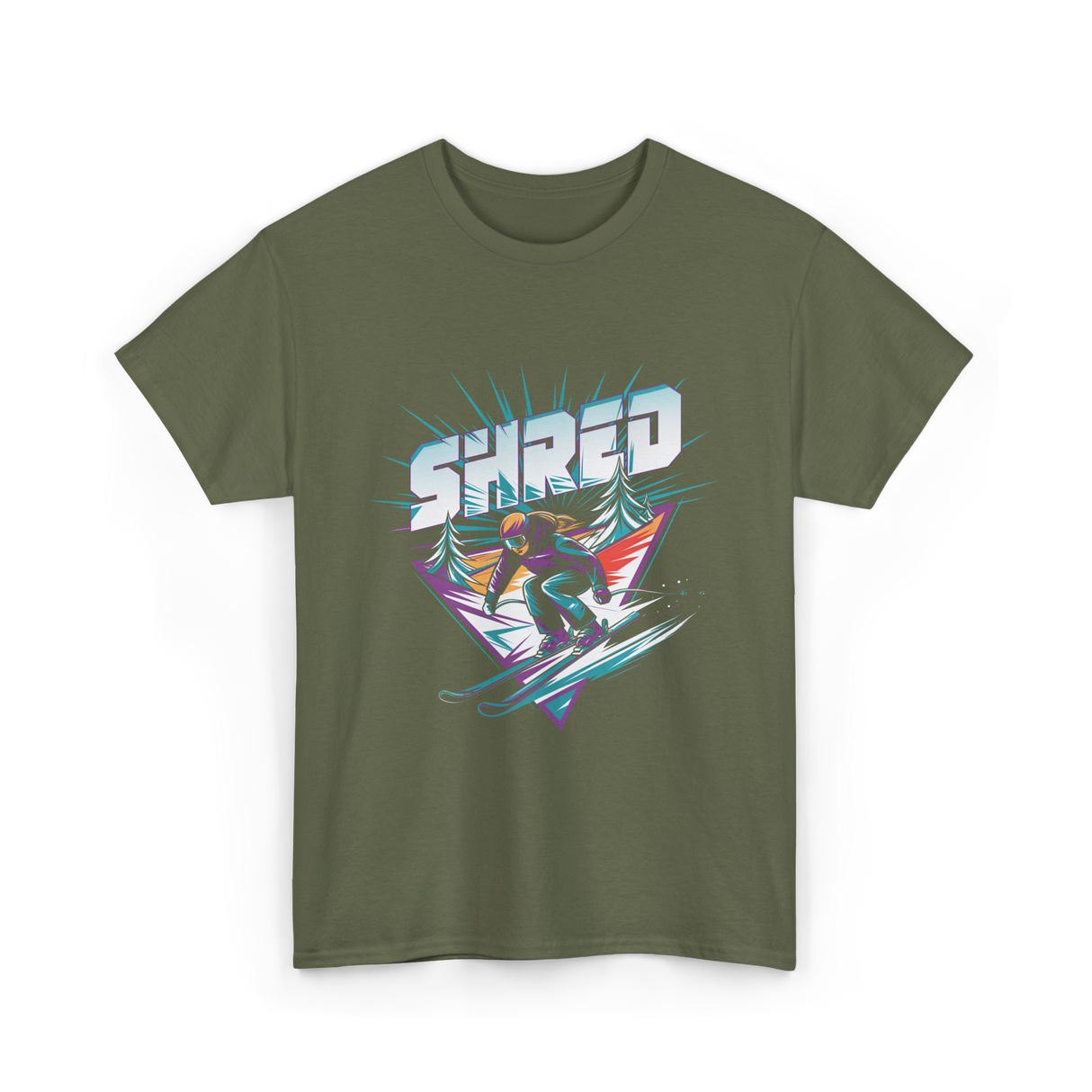 Shred Skiing Snowboard Freestyle T-Shirt - Military Green