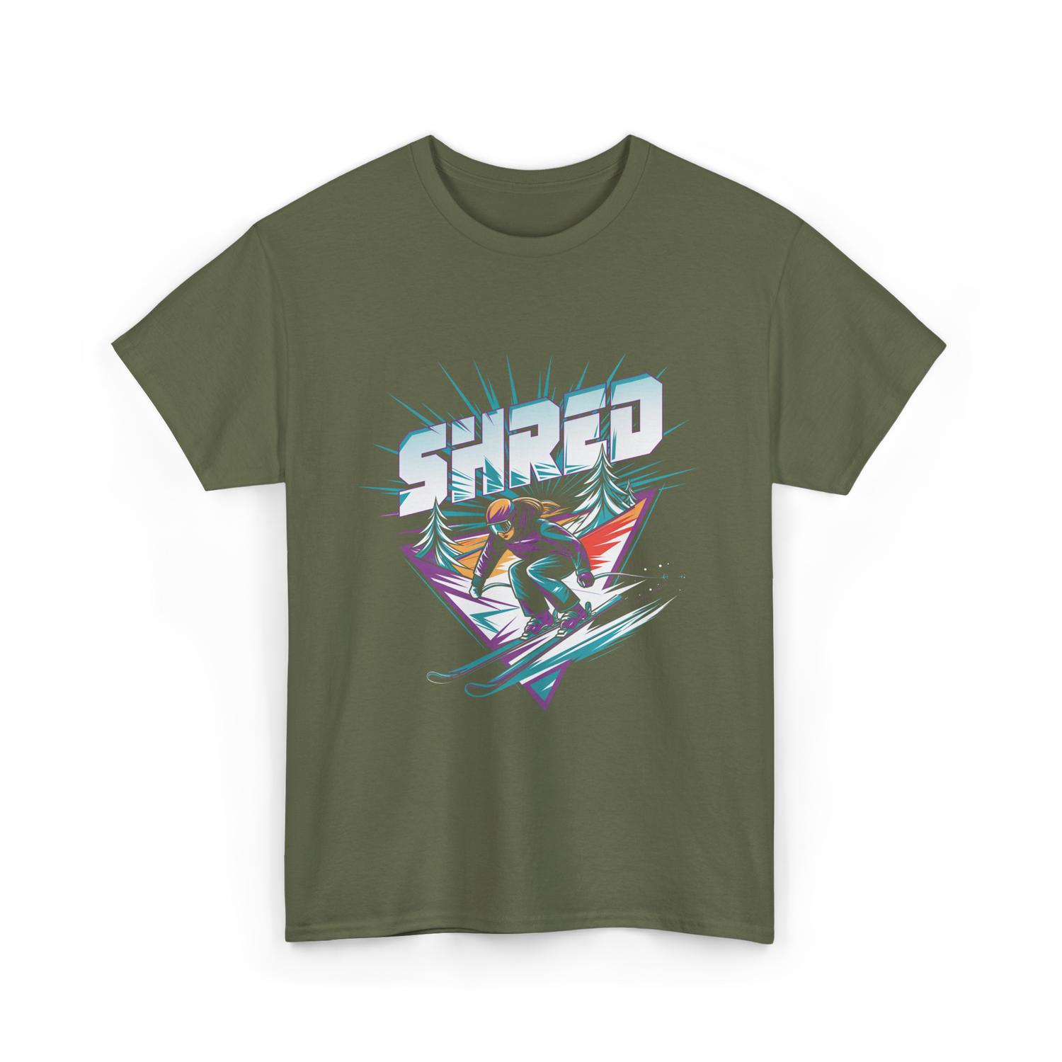 Shred Skiing Snowboard Freestyle T-Shirt - Military Green