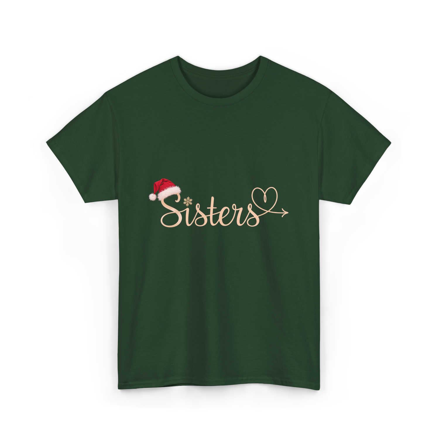 Sisters Heart Christmas Sisters T-Shirt - Forest Green