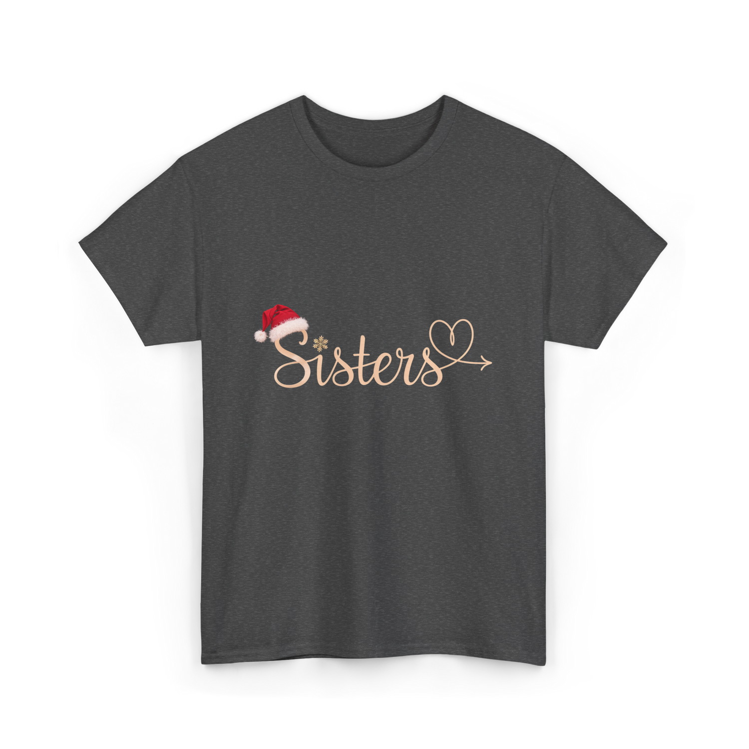 Sisters Heart Christmas Sisters T-Shirt - Dark Heather