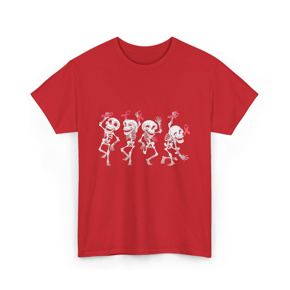 Skeleton Breast Cancer Awareness T-Shirt - Red