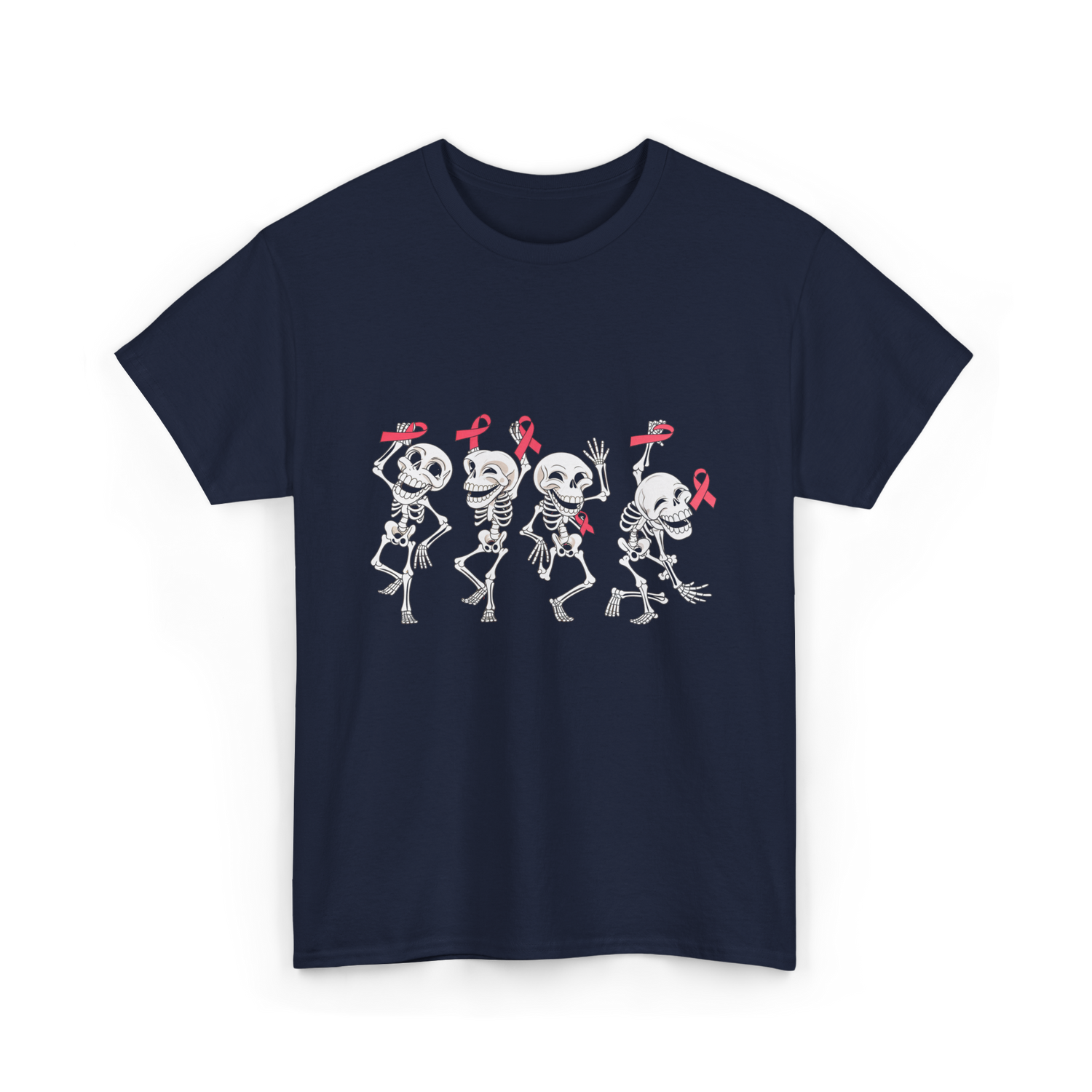 Skeleton Breast Cancer Awareness T-Shirt - Navy