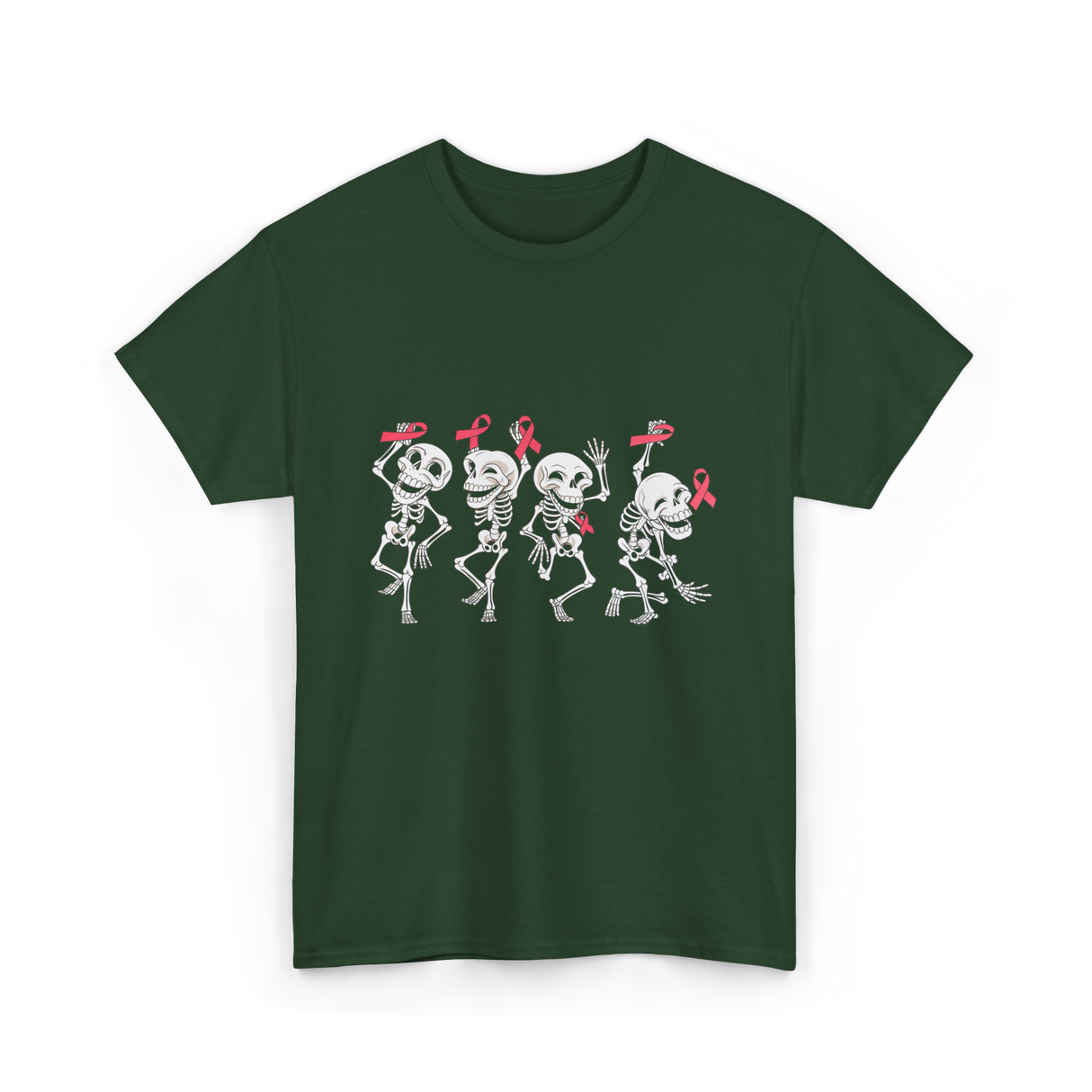 Skeleton Breast Cancer Awareness T-Shirt - Forest Green