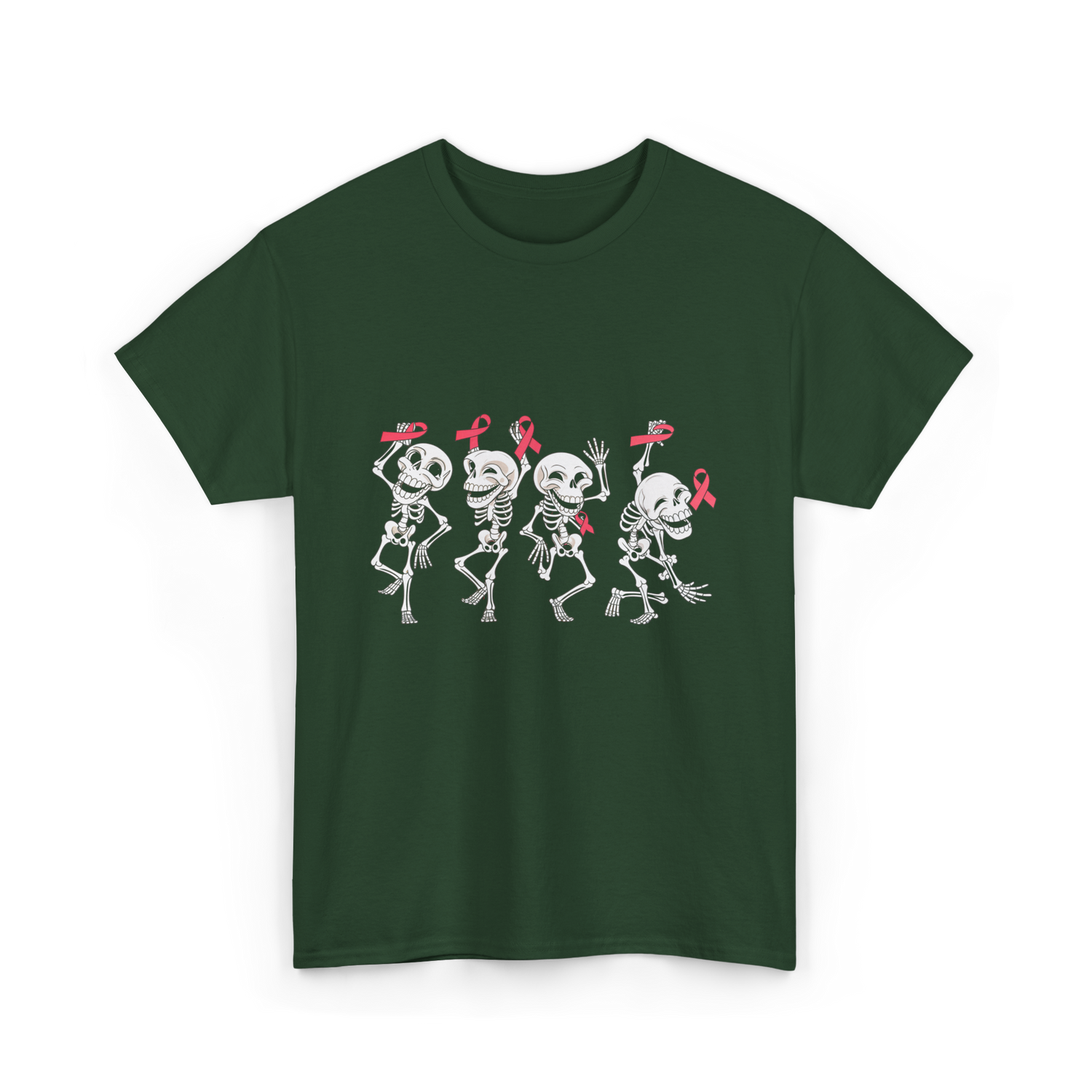 Skeleton Breast Cancer Awareness T-Shirt - Forest Green