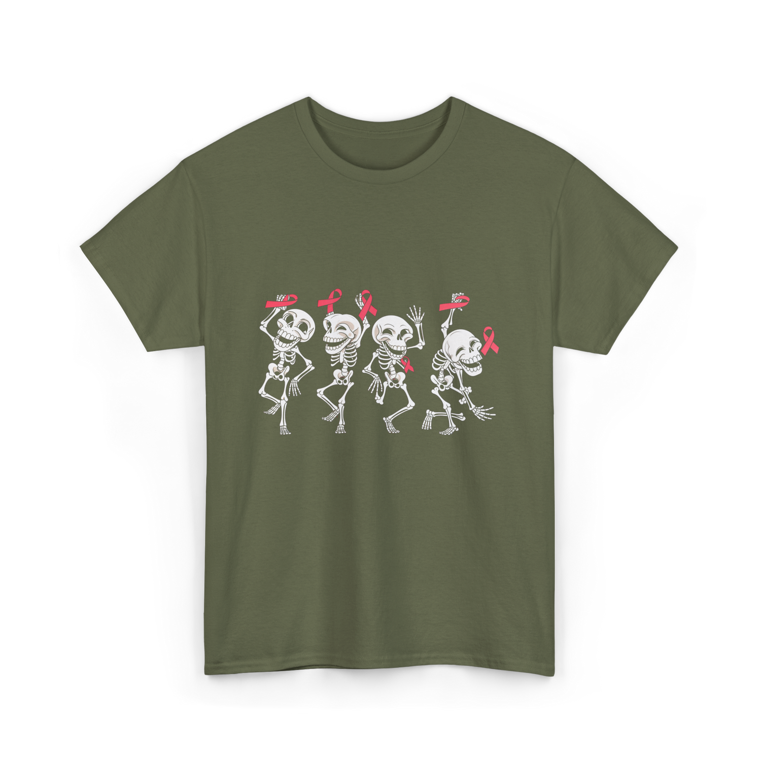 Skeleton Breast Cancer Awareness T-Shirt - Military Green