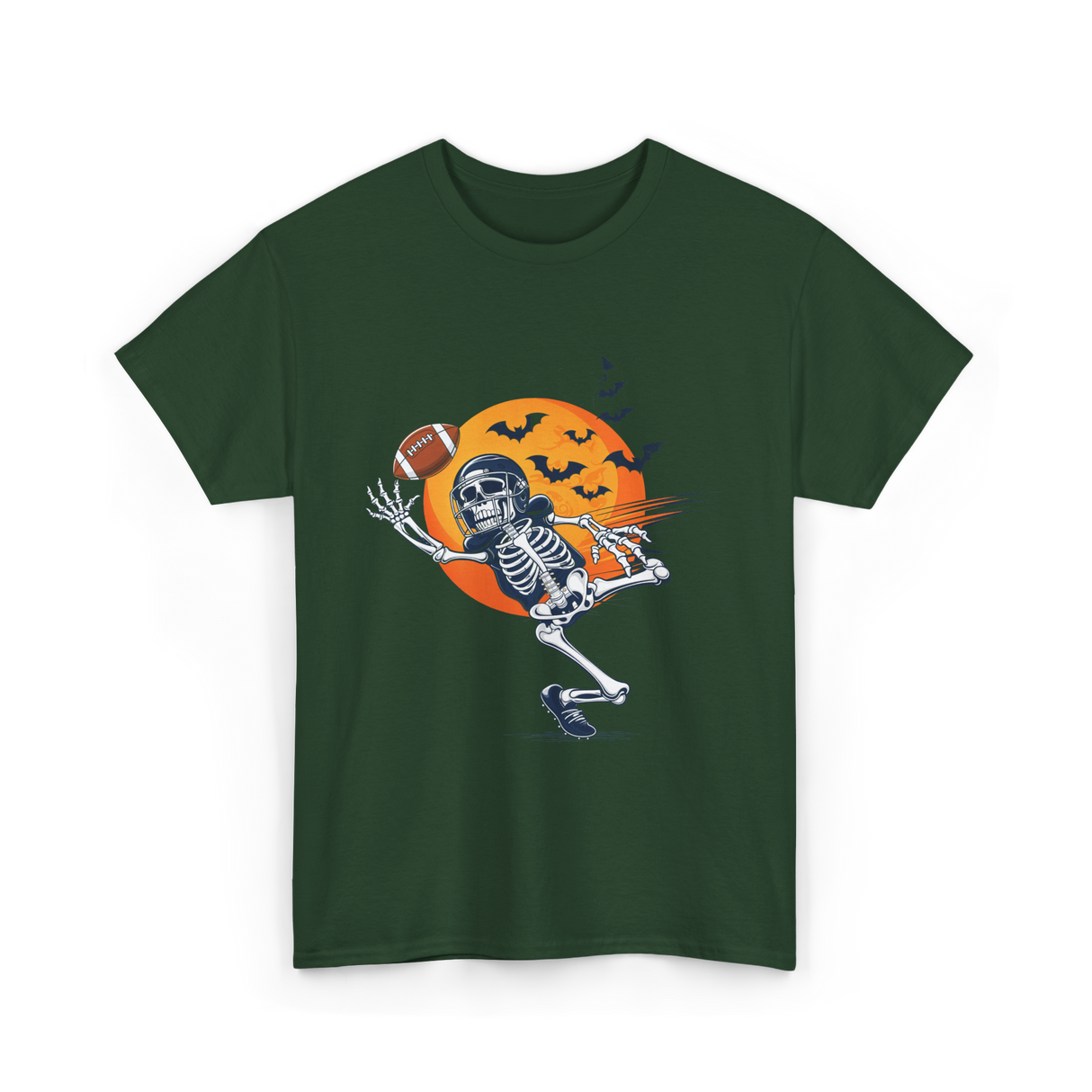 Skeleton Football Player Halloween Football T-Shirt - Forest Green