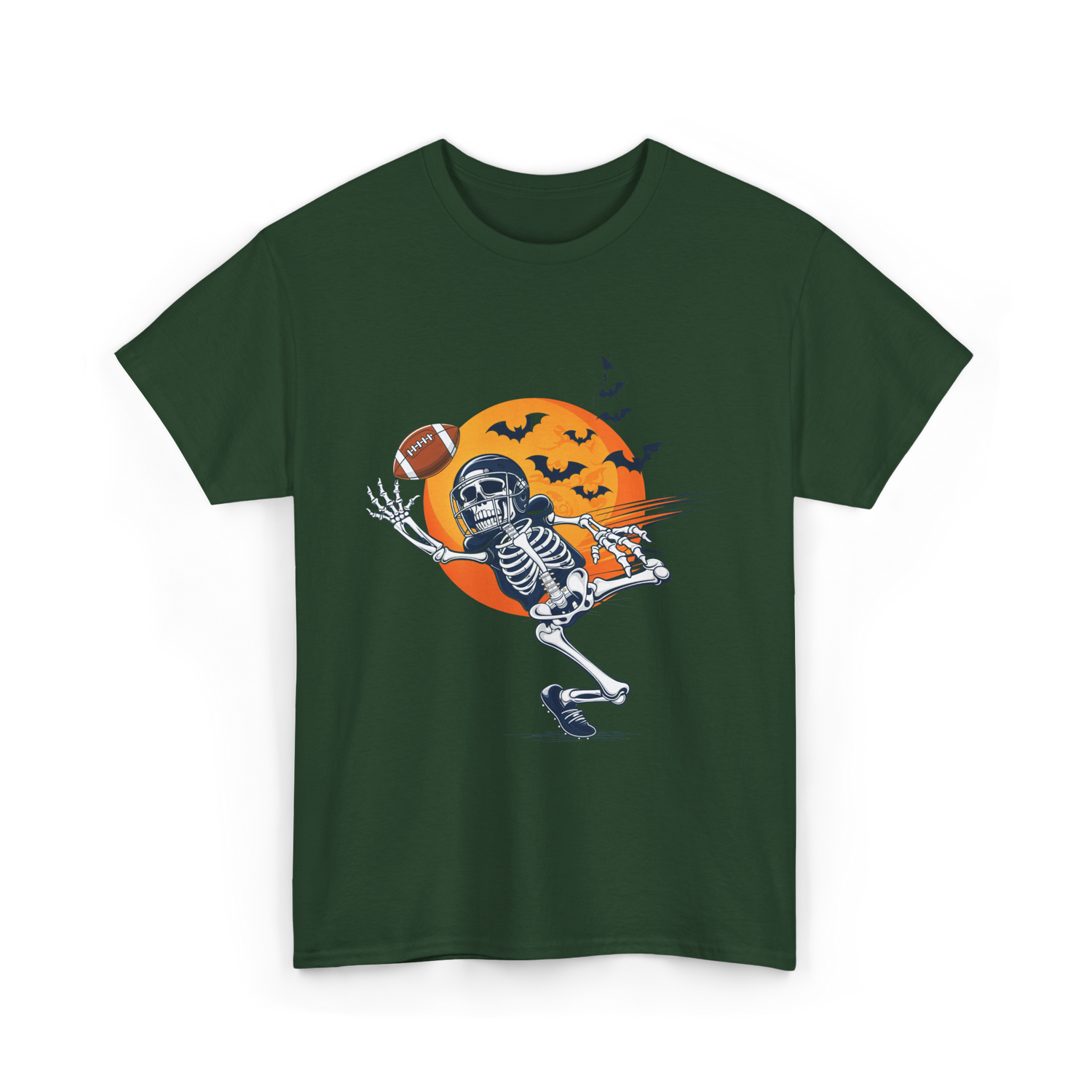 Skeleton Football Player Halloween Football T-Shirt - Forest Green