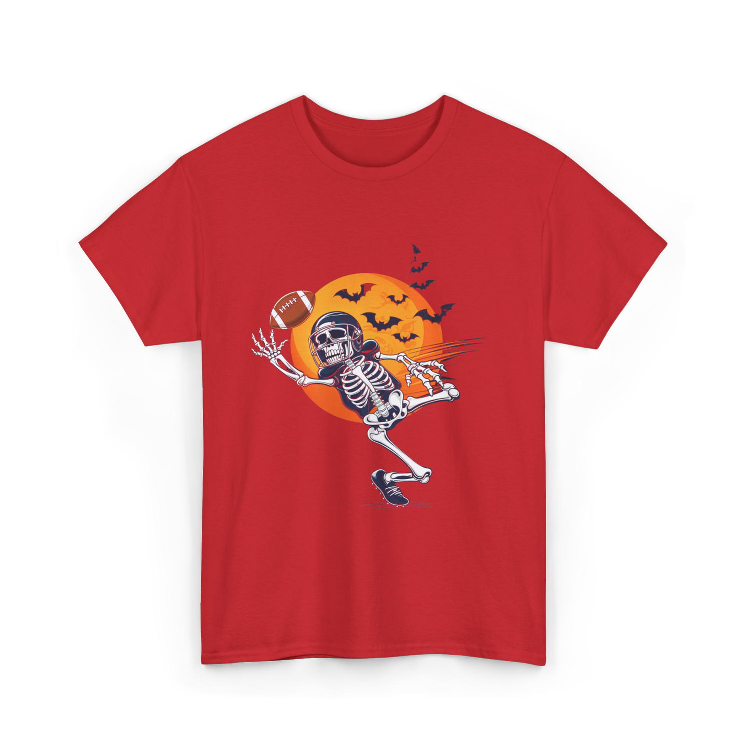 Skeleton Football Player Halloween Football T-Shirt - Red