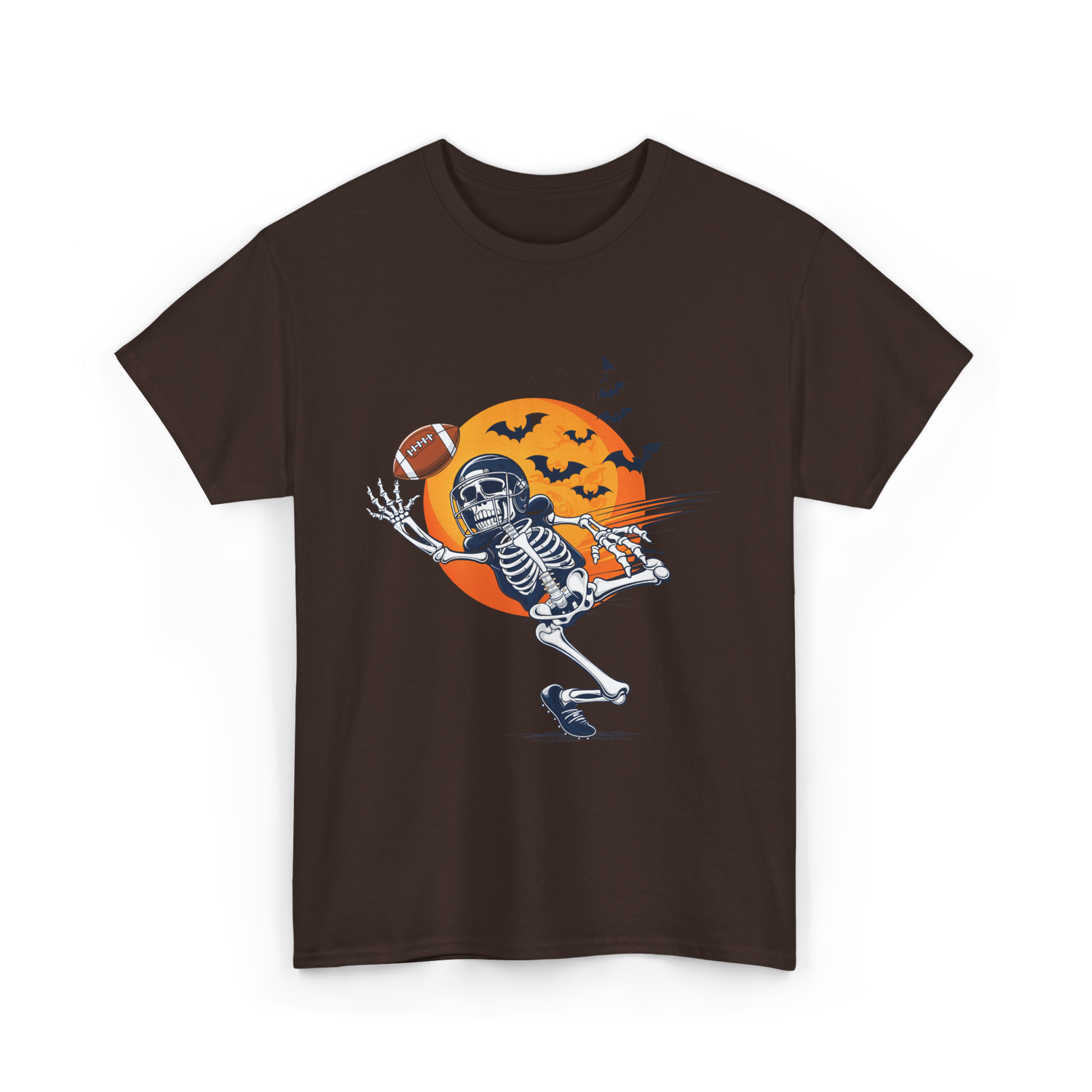 Skeleton Football Player Halloween Football T-Shirt - Dark Chocolate