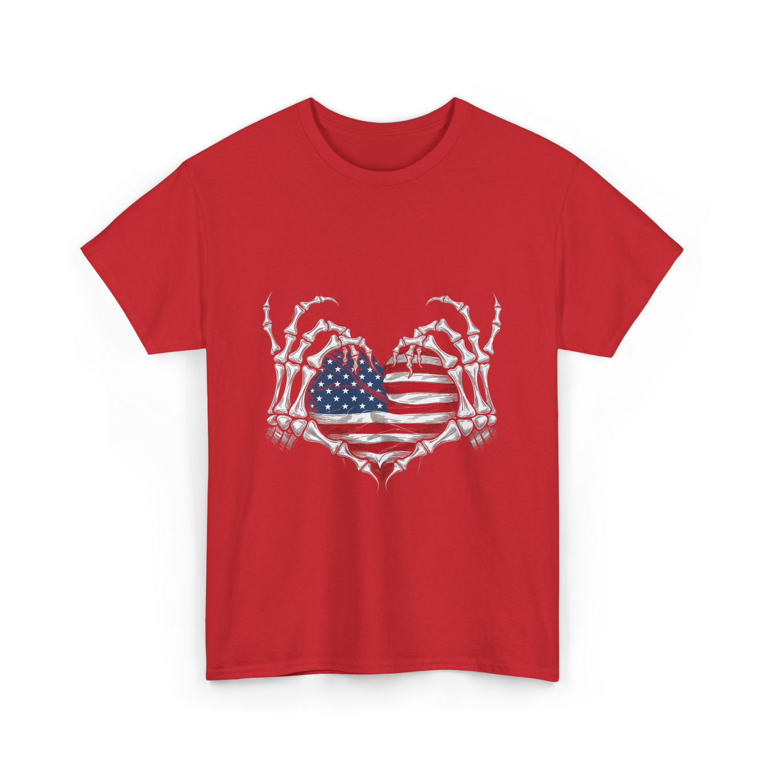 Skeleton Hand Heart Patriotic Love T-Shirt - Red