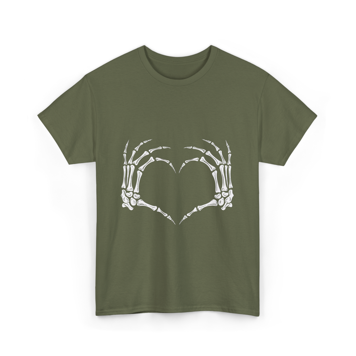 Skeleton Hands Heart Bones T-Shirt - Military Green