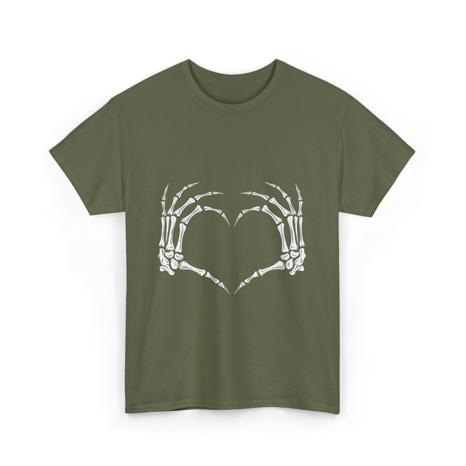 Skeleton Hands Heart Bones T-Shirt - Military Green