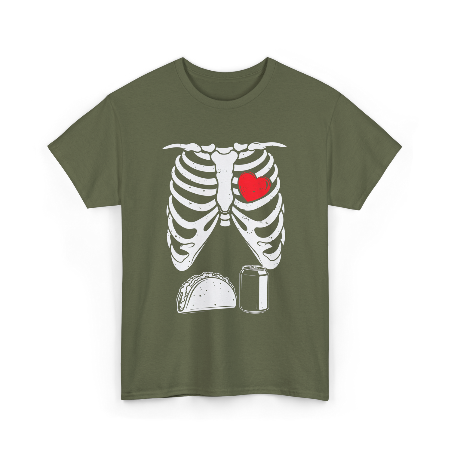 Skeleton Love Taco Beer T-Shirt - Military Green