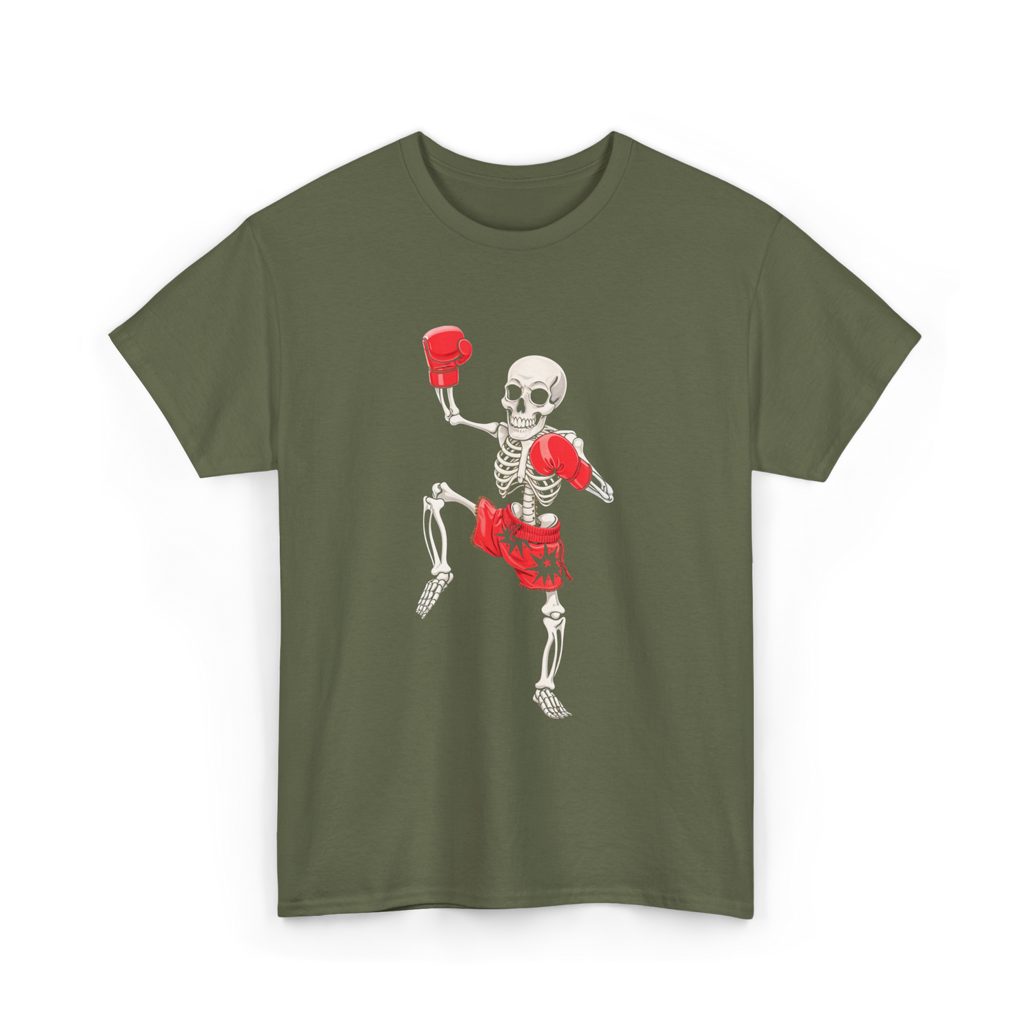 Skeleton Muay Thai Fighter Kickboxing T-Shirt - Military Green