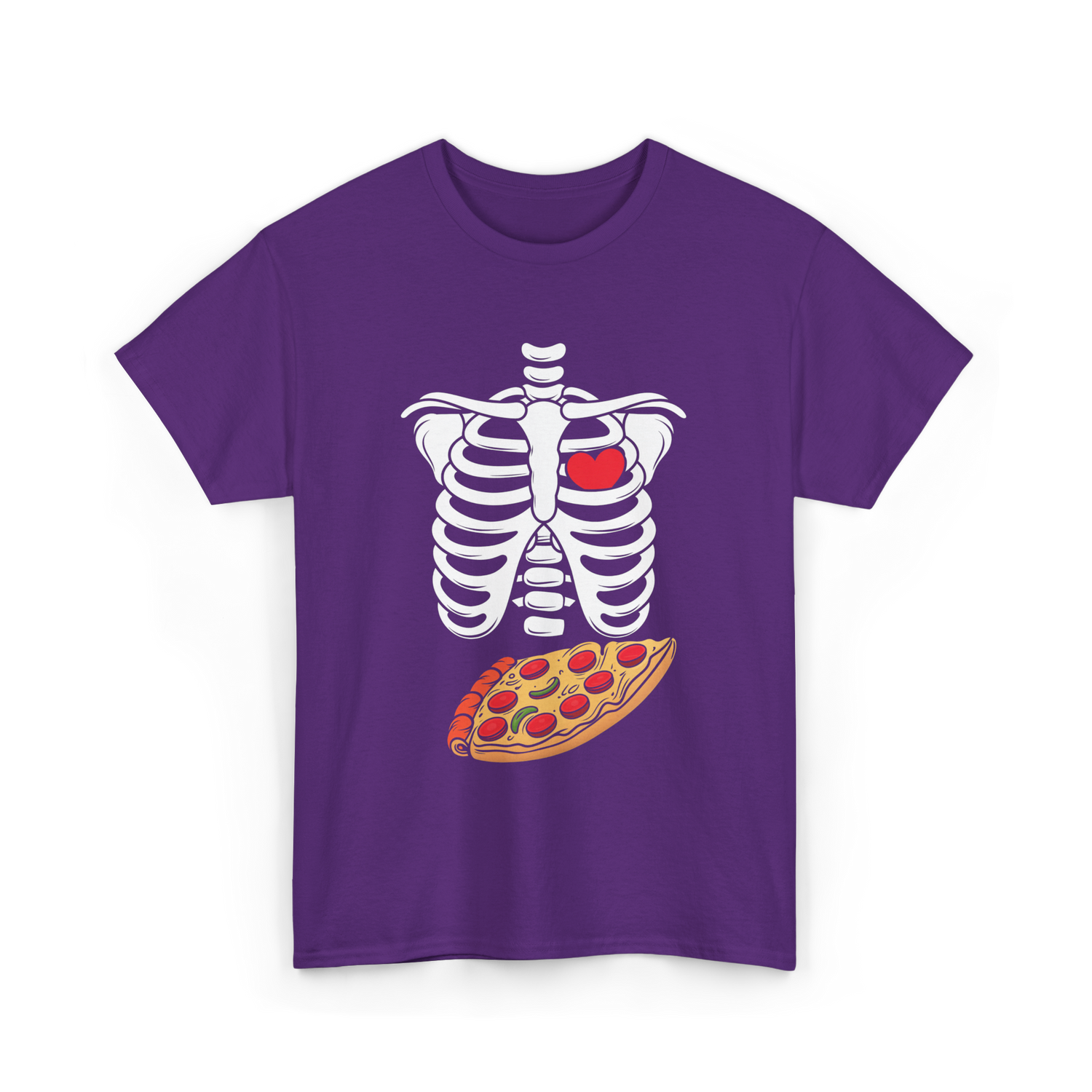 Skeleton Pizza Heart T-Shirt - Purple