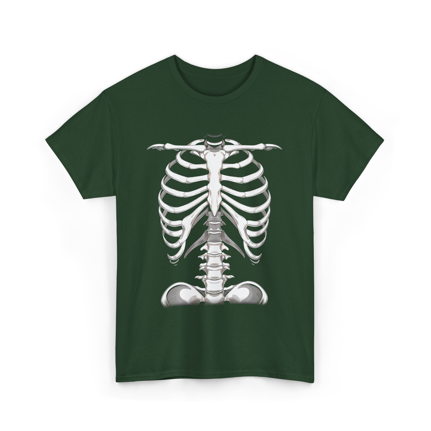 Skeleton Rib Cage Skeleton Illustration T-Shirt - Forest Green