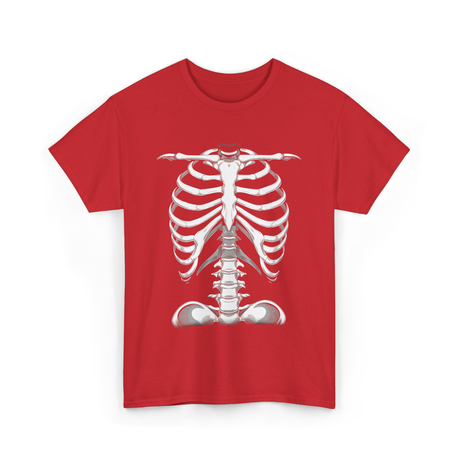 Skeleton Rib Cage Skeleton Illustration T-Shirt - Red
