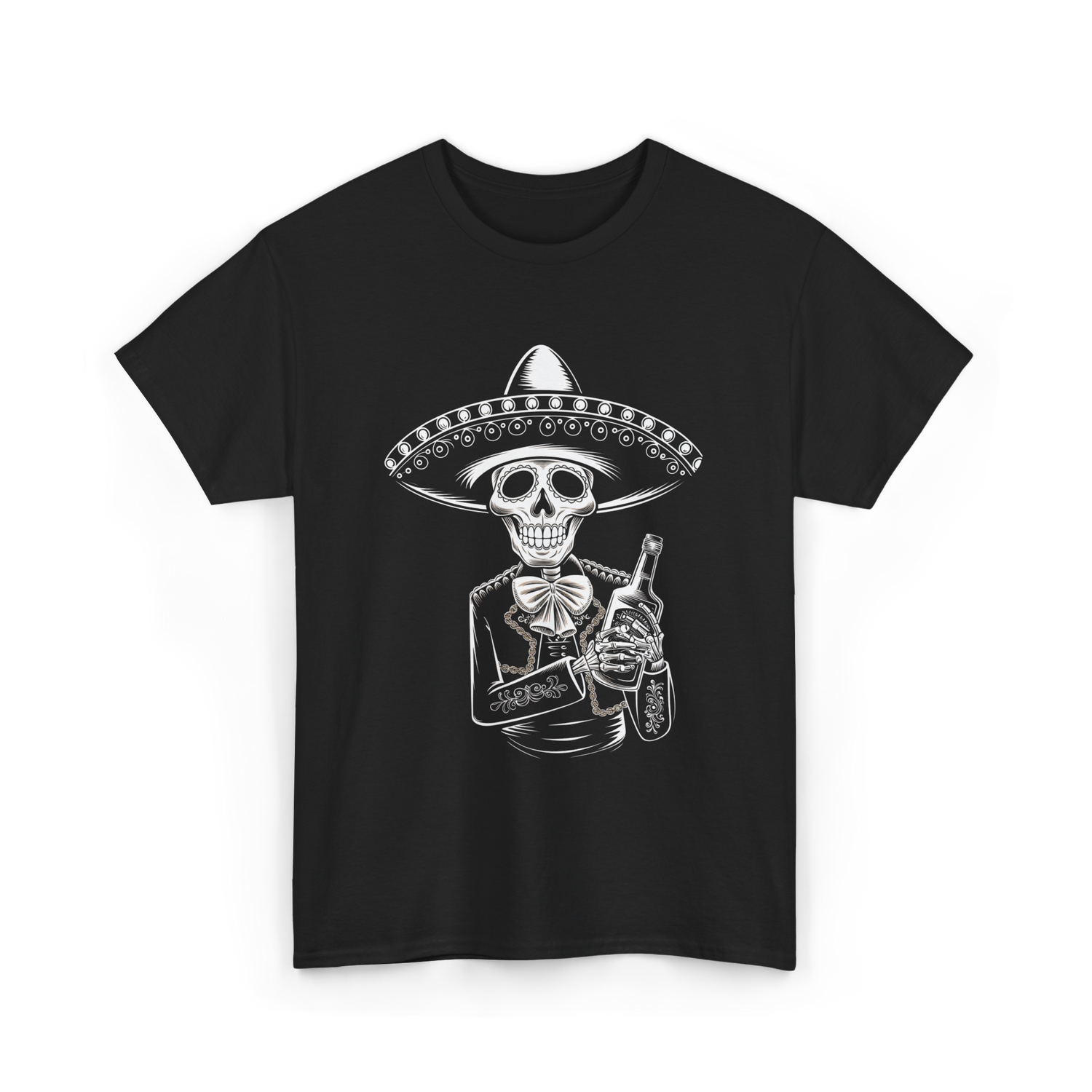 Skeleton Tequila Mexico Dia De Los Muertos T-Shirt - Black