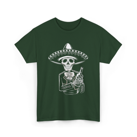 Skeleton Tequila Mexico Dia De Los Muertos T-Shirt - Forest Green