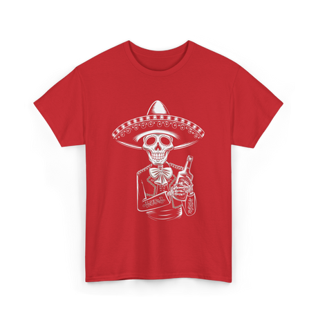 Skeleton Tequila Mexico Dia De Los Muertos T-Shirt - Red