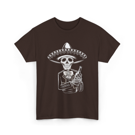 Skeleton Tequila Mexico Dia De Los Muertos T-Shirt - Dark Chocolate