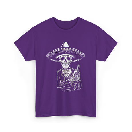 Skeleton Tequila Mexico Dia De Los Muertos T-Shirt - Purple