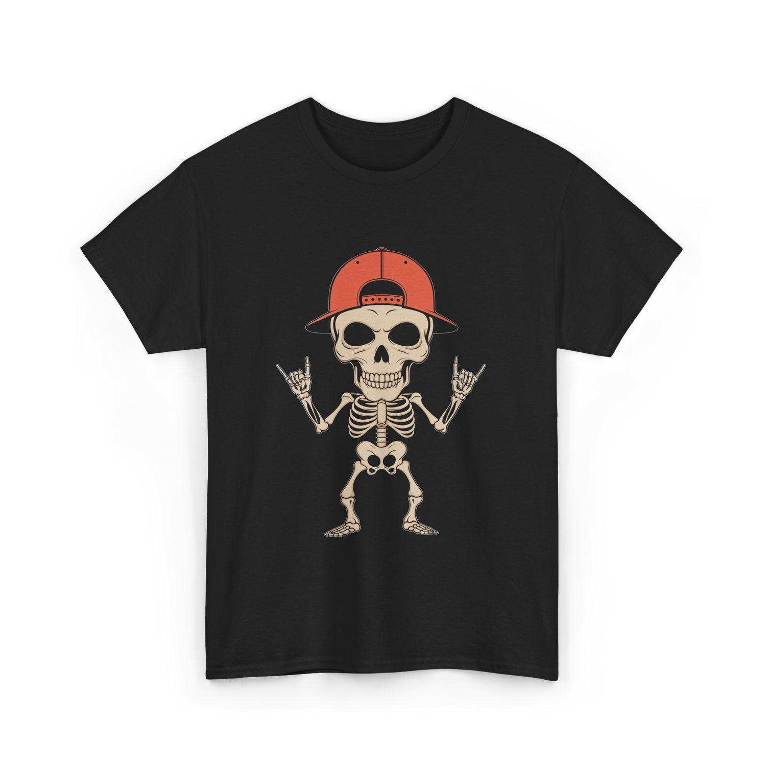 Skeleton Cap Rock Halloween T-Shirt - Black