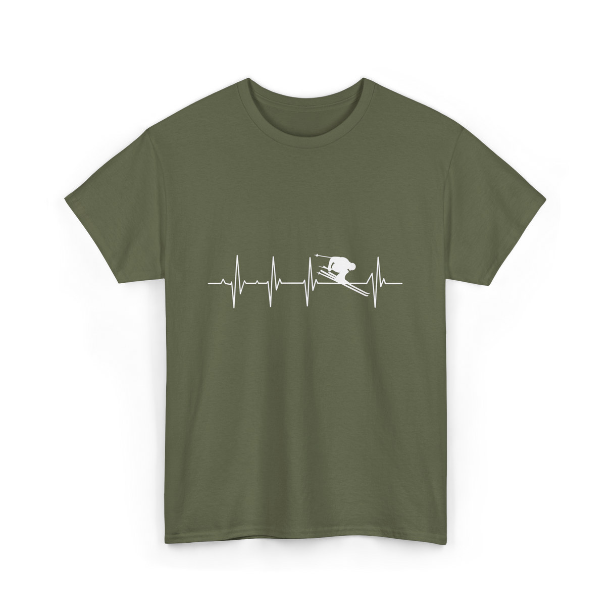 Ski Heartbeat Skiing Sport T-Shirt - Military Green