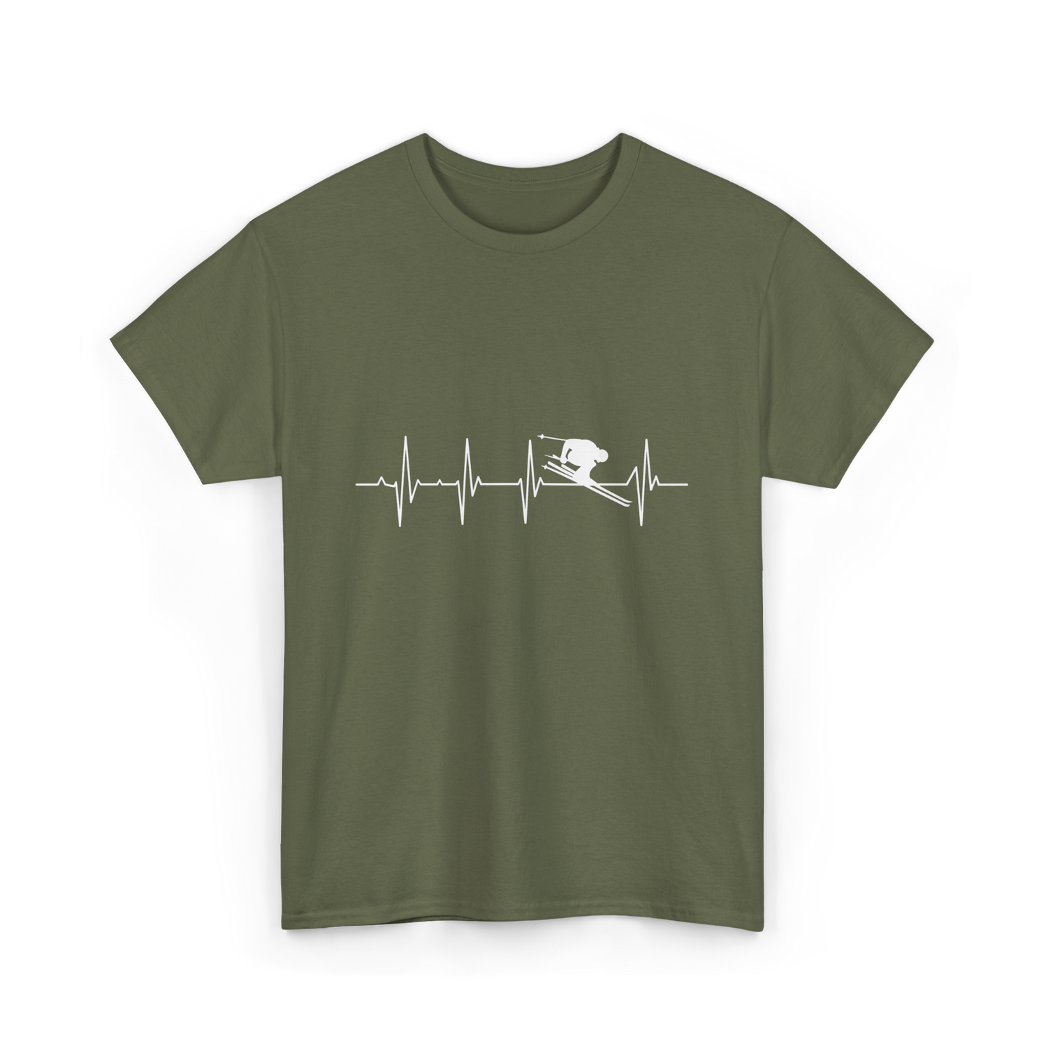 Ski Heartbeat Skiing Sport T-Shirt - Military Green