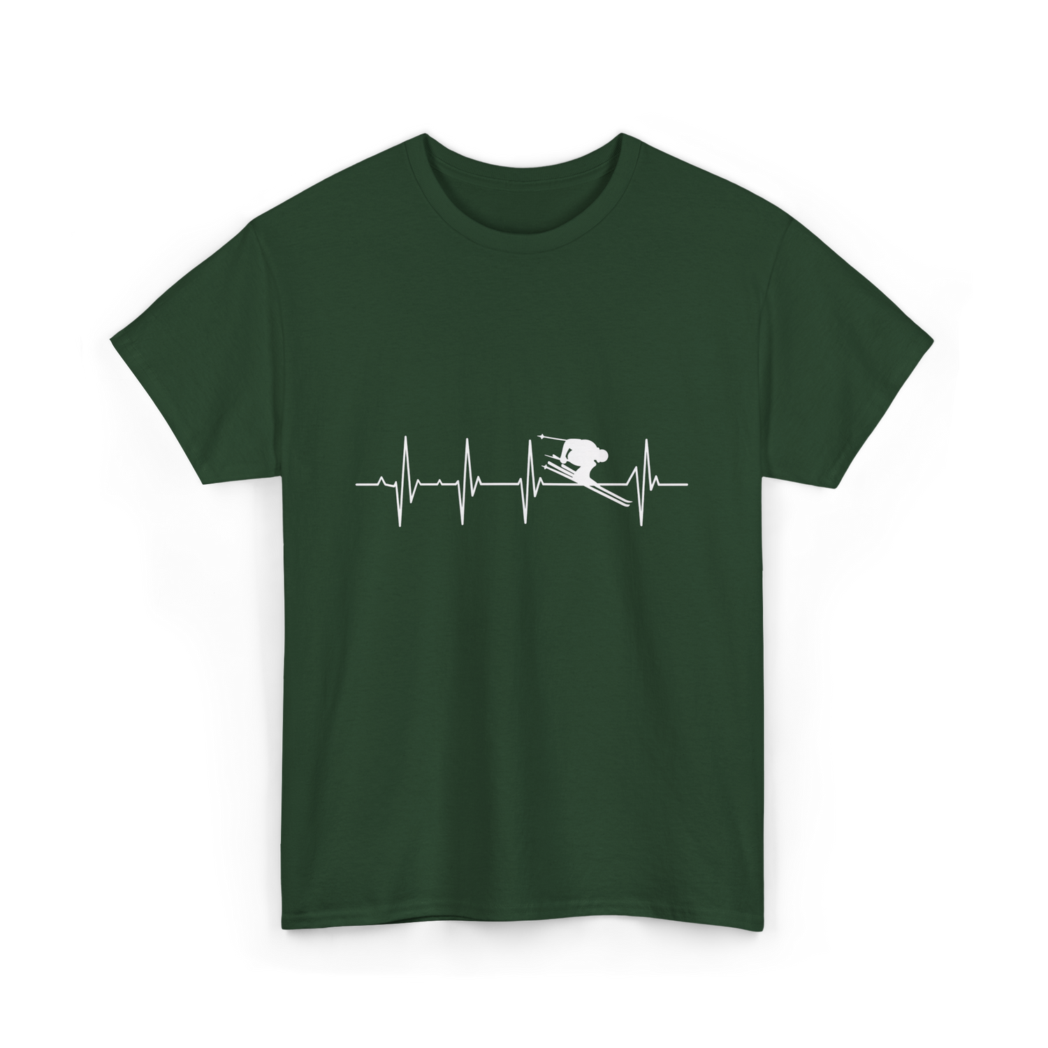 Ski Heartbeat Skiing Sport T-Shirt - Forest Green