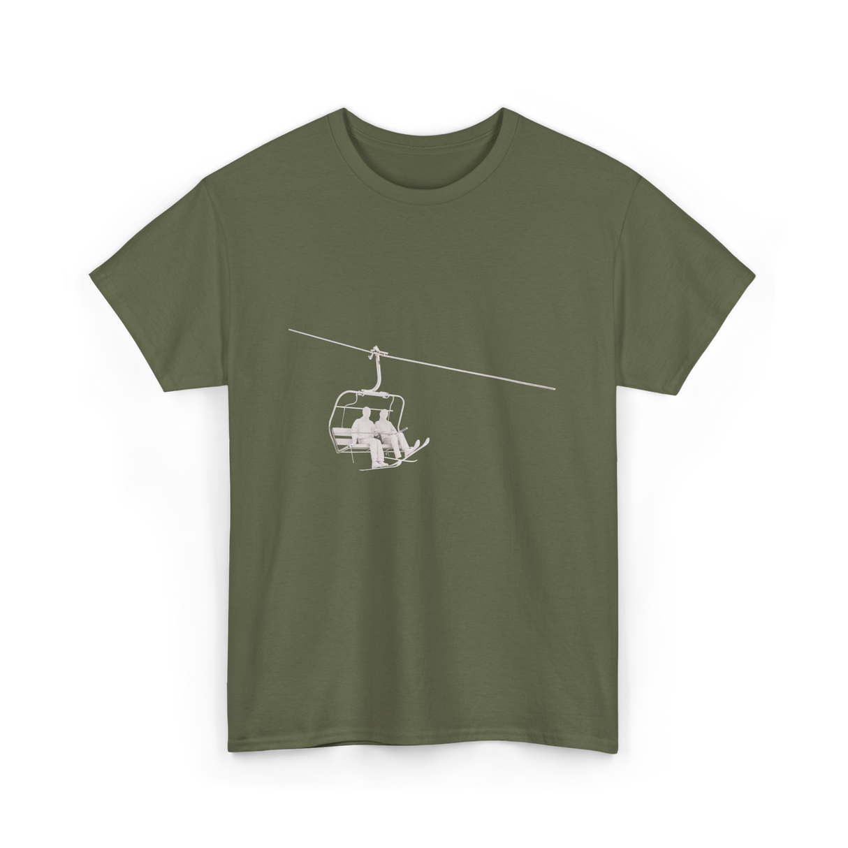 Ski Lift Relaxing Skiing Winter Sport T-Shirt - Military Green