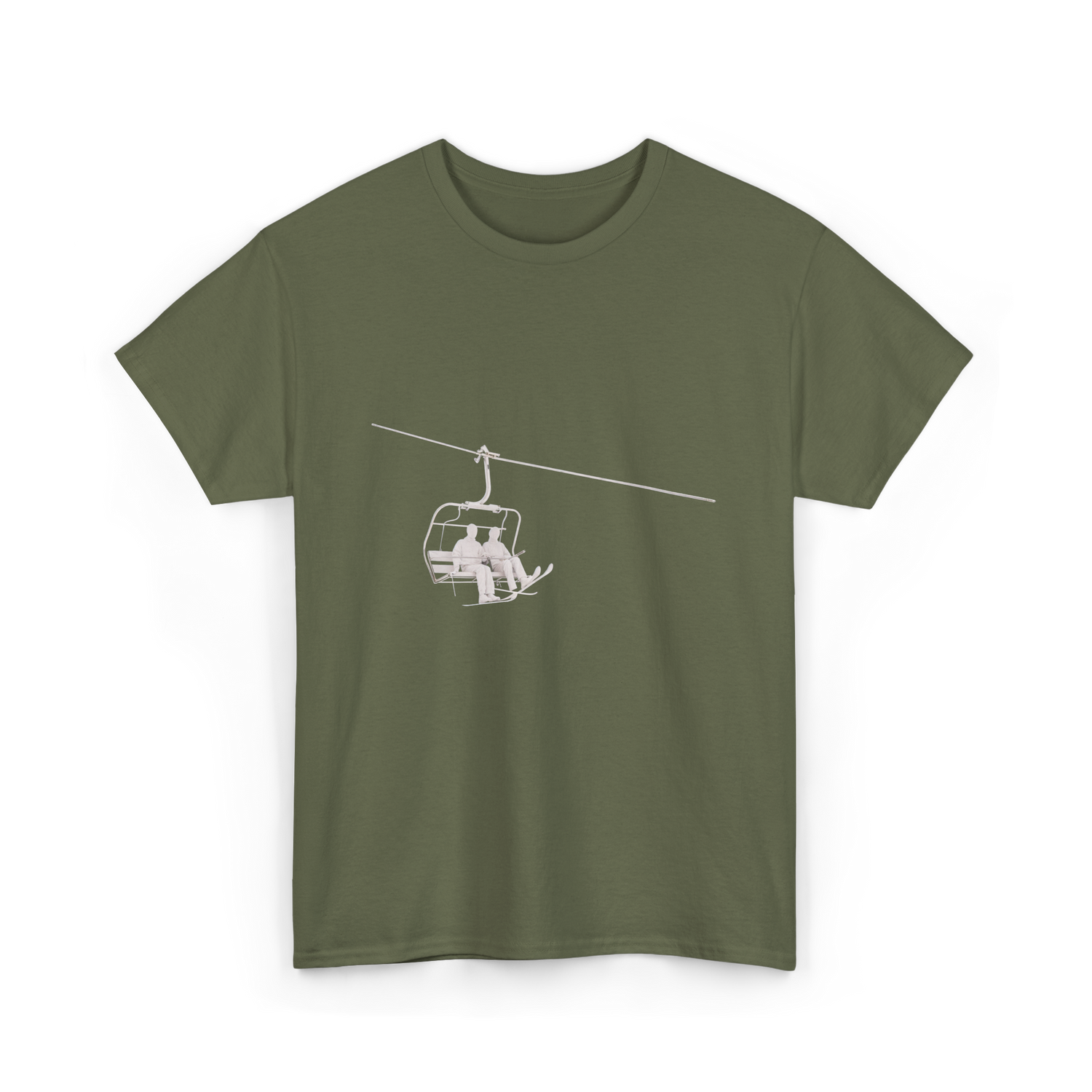 Ski Lift Relaxing Skiing Winter Sport T-Shirt - Military Green