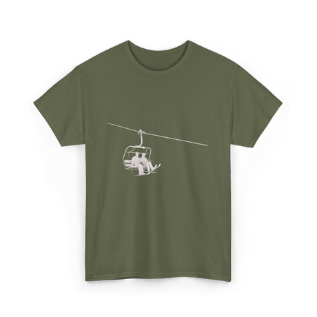 Ski Lift Relaxing Skiing Winter Sport T-Shirt - Military Green