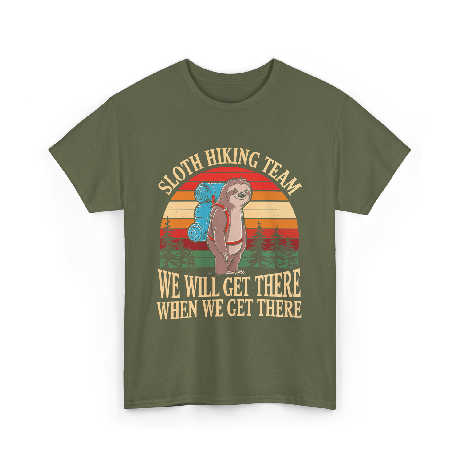 Sloth Hiking Team Hiking Enthusiast T-Shirt - Military Green