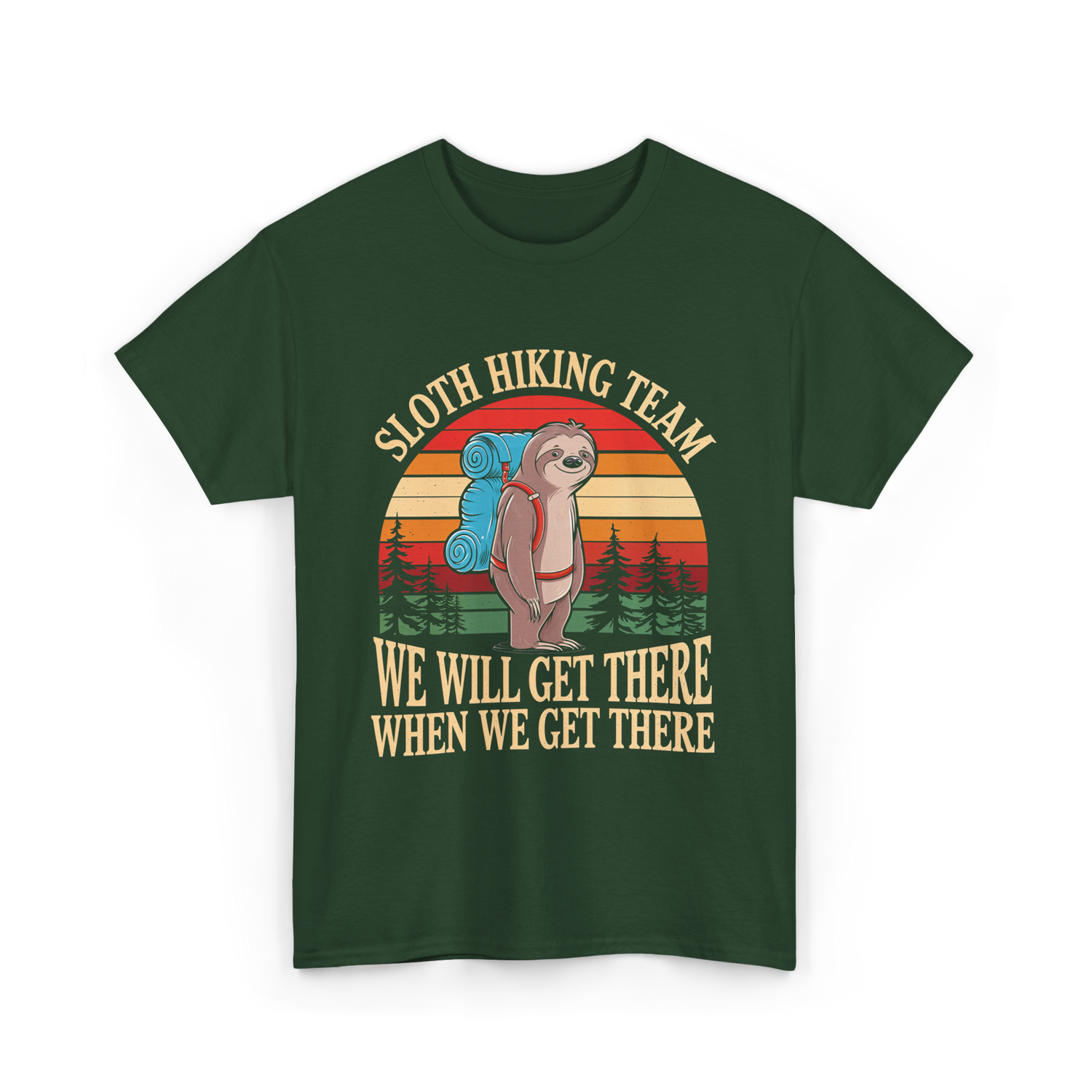 Sloth Hiking Team Hiking Enthusiast T-Shirt - Forest Green