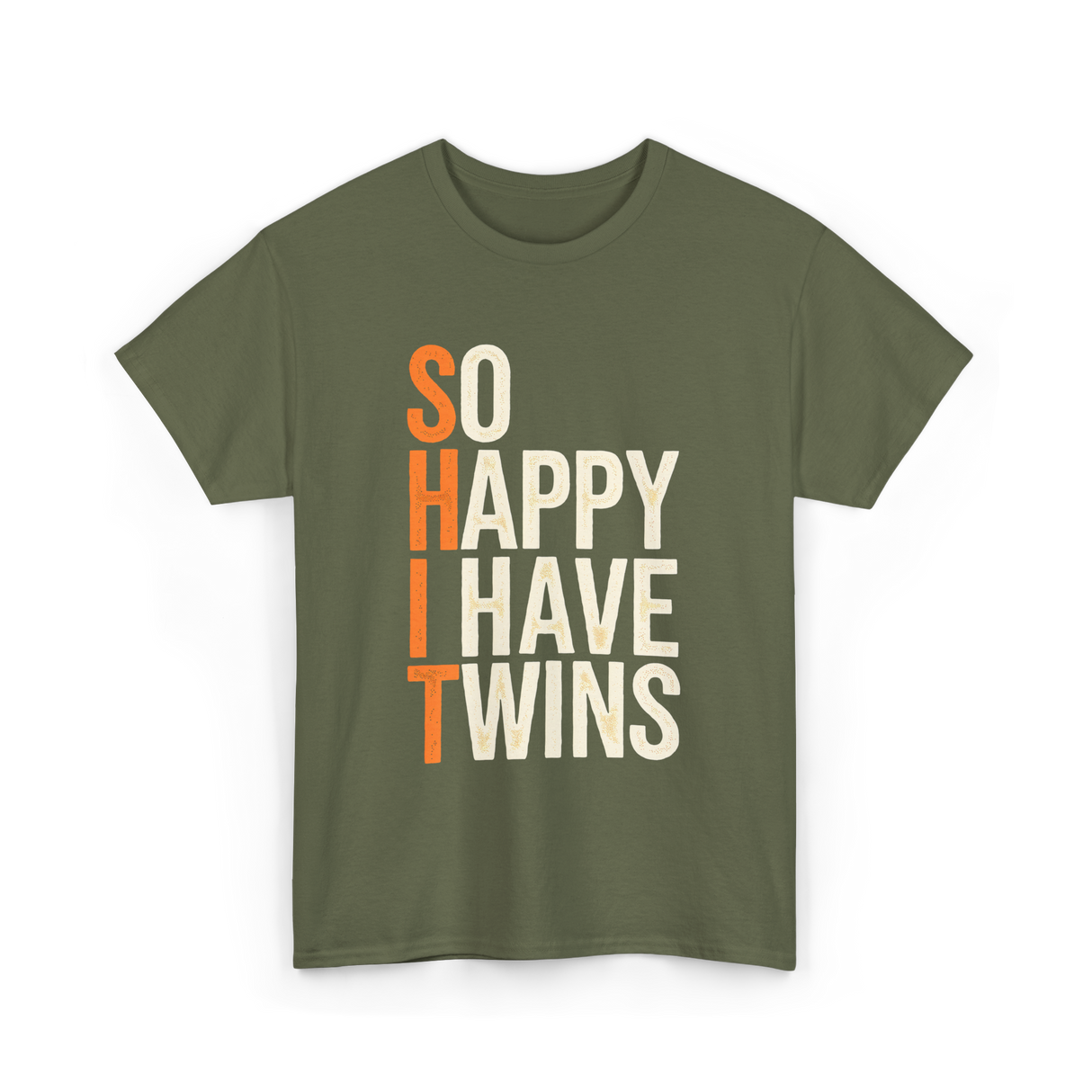 So Happy I Have Twins Twin Parenting T-Shirt - Military Green