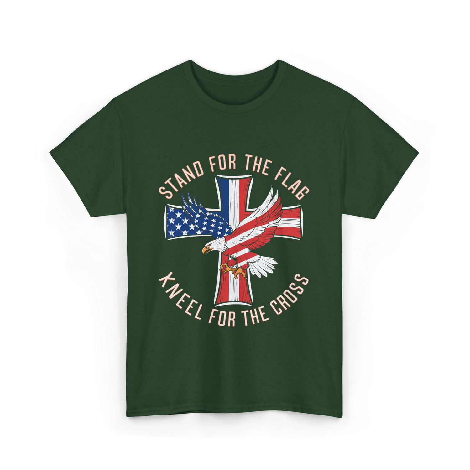 Stand For The Flag Patriotic Cross T-Shirt - Forest Green