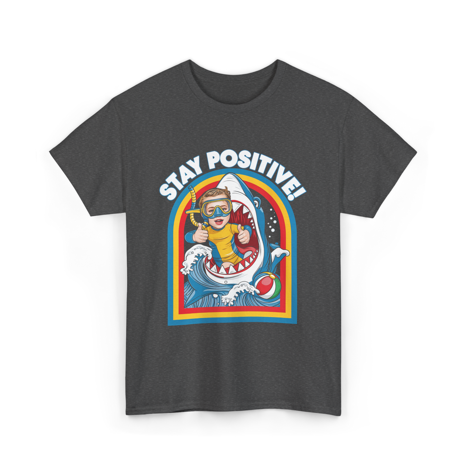 Stay Positive Shark Lover T-Shirt - Dark Heather